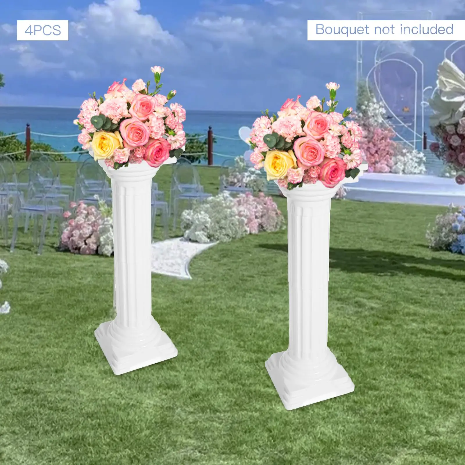 العمود الروماني للزفاف، 4 تمثال العمود اليوناني 4 ذاكرة، حامل قاعدة للحفلات - مصنوع من البلاستيك - خفيف الوزن، لتزيين الأحداث
