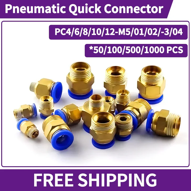 

50-1000 PCS 4mm-12mm Tube to BSP Male Thread Straight One Touch Air Pneumatic Pipe Fitting Quick Connector PC4-M5 PC6-01 PC8-02