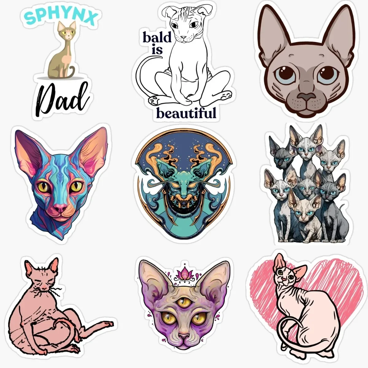 

Canadian Hairless Cat Sphynx Cat Pets PVC Waterproof Stickers for Decorate Fridge Wall Window Car Van Helmet Motorcycle Decal