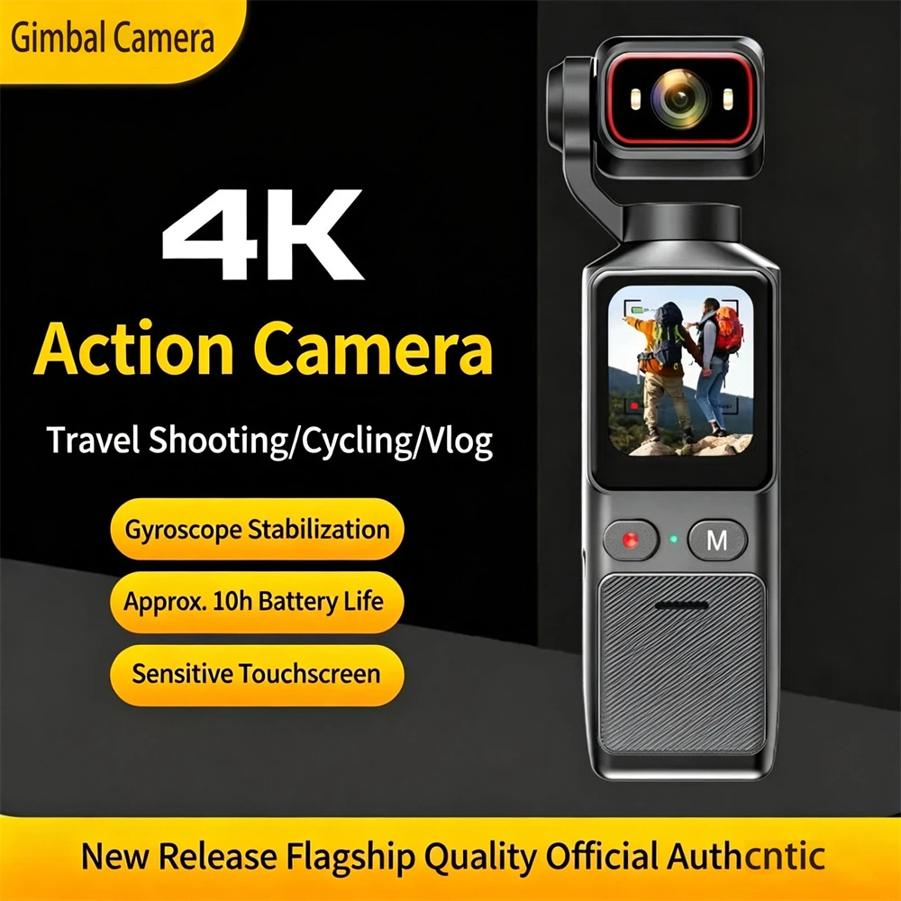 Portable Pocket Action Camera 4K 1.96 Inch Touch Display 180° Rotatable Lens Anti-Shake Stabilizer WiFi Control Long Battery Life For Outdoor Vlog Cycling Sports Recording