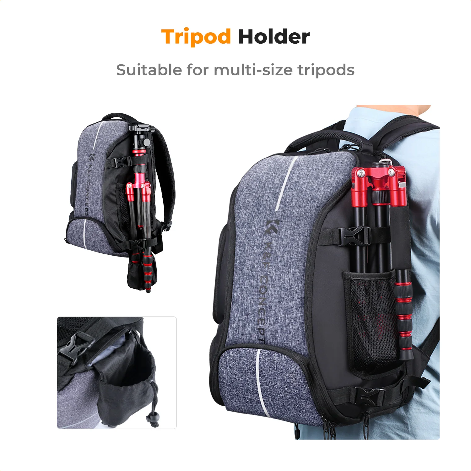 K & F CONCEPT 카메라 배낭 여행 충격 방지 카메라 가방, DSLR/SLR 카메라 케이스용, 삼각대 스트랩 레인 커버 포함, 15 인치 노트북, 25L 썸네일 2