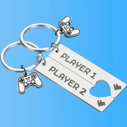 unisex game player carved stainless steel matching couple keychain for loves/boyfriend/girlfriend/wife/husband valentine's gift