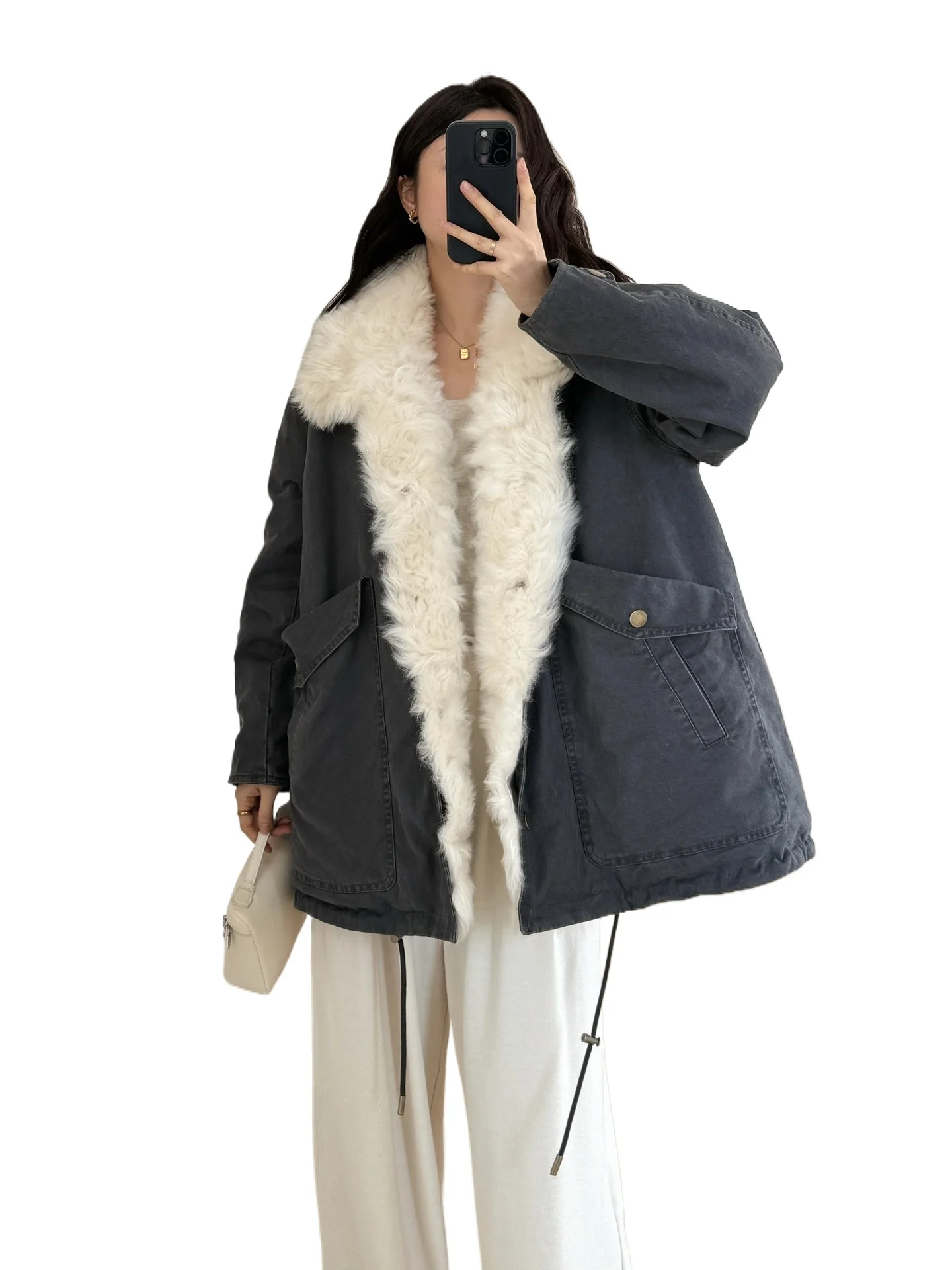 Début du soleil chaud d'hiver 2025, col en fourrure toscane détachable, vêtements de travail en duvet d'oie blanche 90, tarte en duvet pour superper les femmes