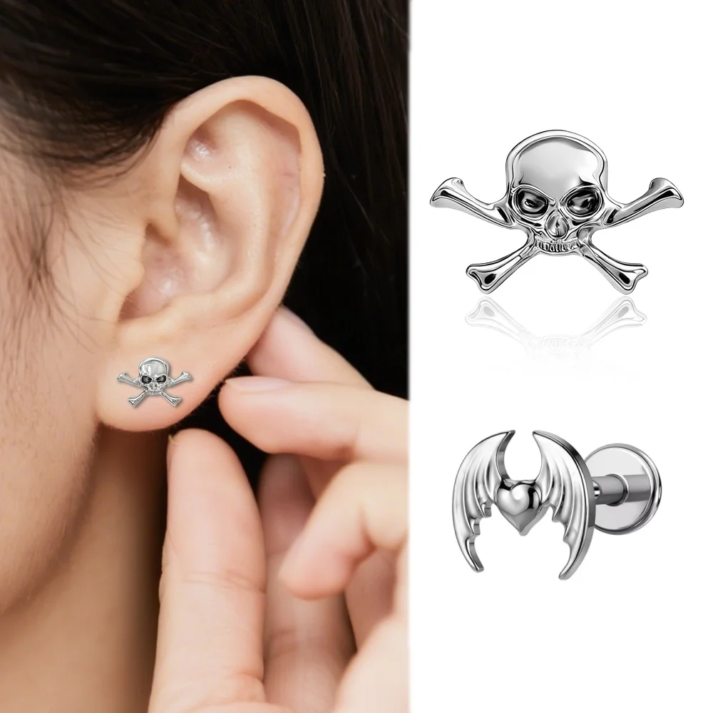 Vanku 1pcs G23 Titanium Labret Helix Tragus Daith Cartilage Piercing Ear Stud Earrings for Women Internal Thread