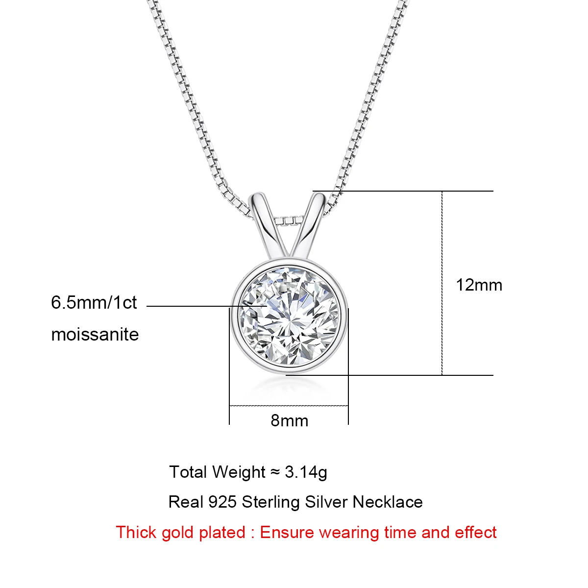 AnuJewe 1ct/2ct D Color  Moissanite Diamond  Necklace Top Quality 18K Gold Plated  Pendant Necklace Fine Jewelry Gifts Wholesale