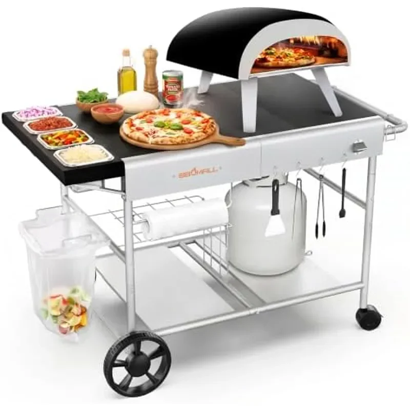 Pizza Oven Cart Table and Table Cover for Koda Karu Fyra 16 12 with Pizza Topping Station Movable Food and Prep Workcart
