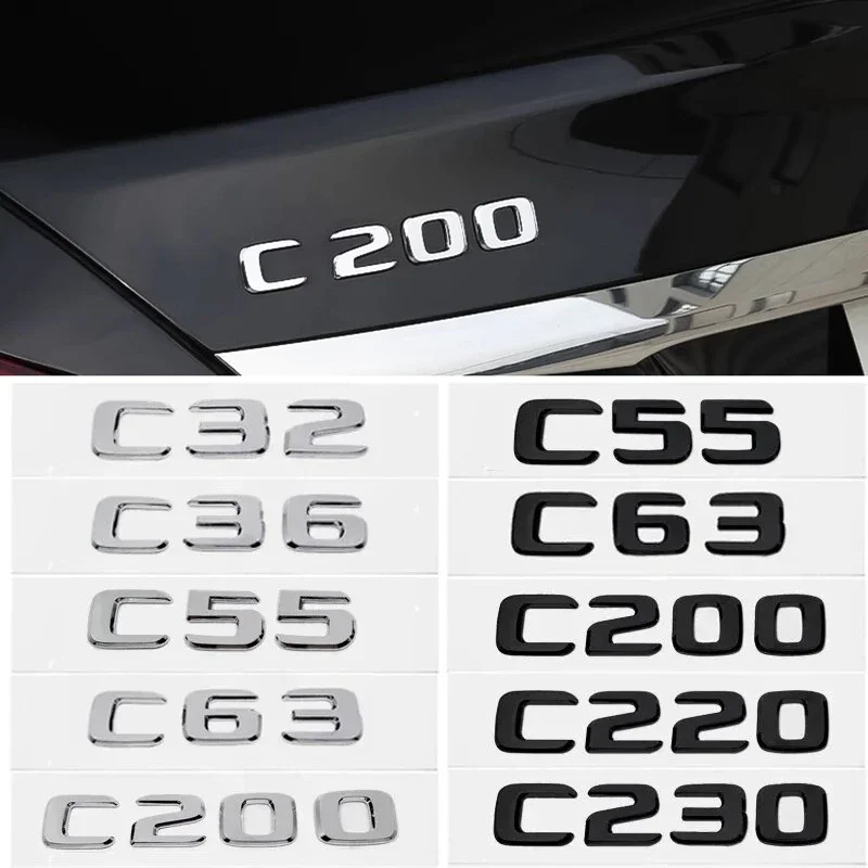 

ABS Car Rear Trunk Emblem 3D Letters Tail Box Sticker Badge for Mercedes Benz C32 C36 C55 C63 C200 C220 C230 C Class W204 W205