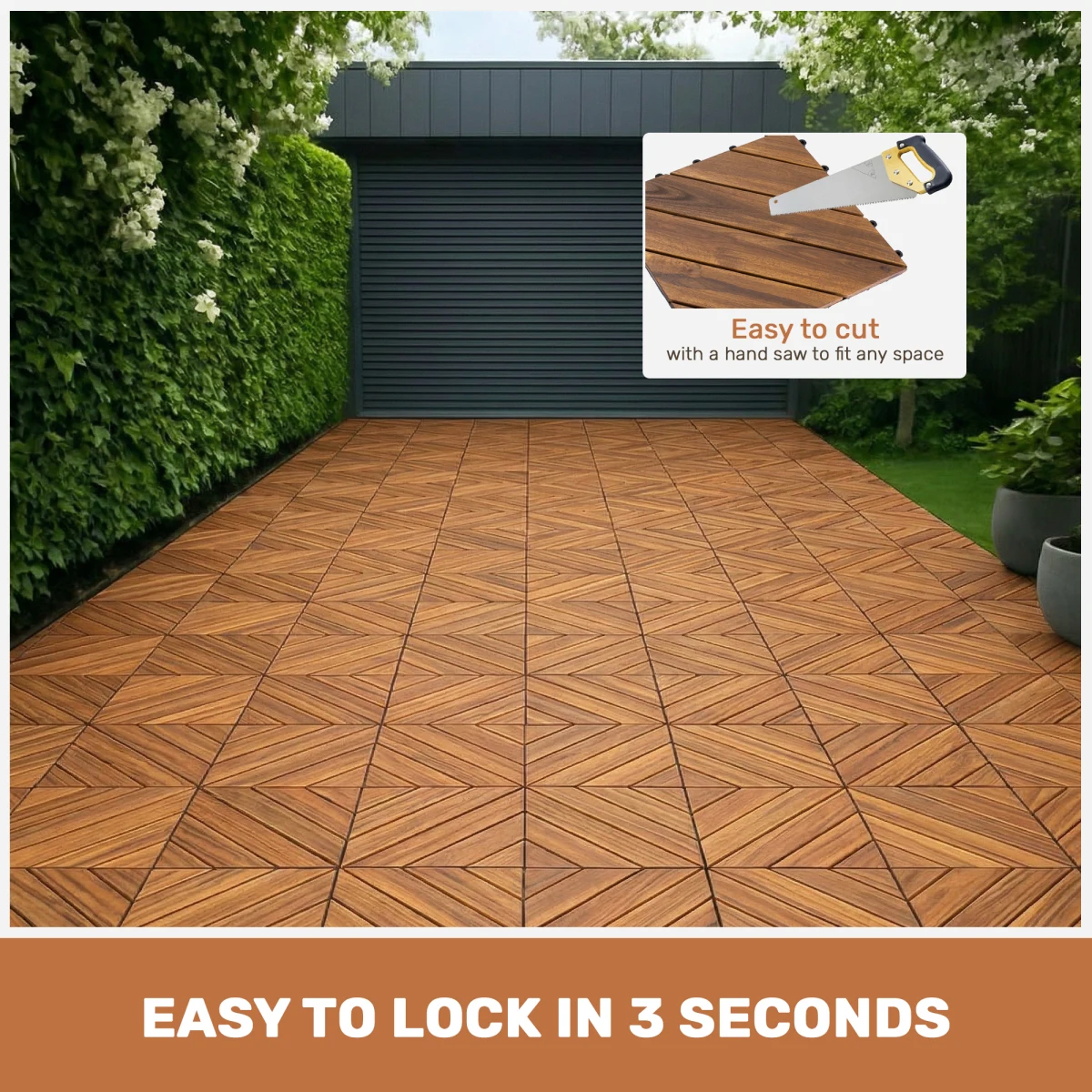 10 PCS Interlocking Deck Tiles Diagonal Pattern, 12" x 12" Acacia Wood Tiles For Patio, Waterproof, All-Weather, Outdoor Decking For Garden, Pool, Balcony,...    RR