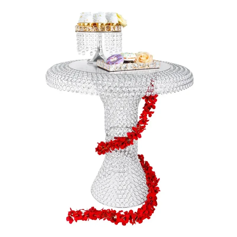 Wedding venue layout crystal cake stand crystal dessert table