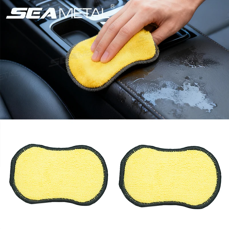 SEAMETAL Reusable Washable Car Wash Sponges Non-Scratch Microfiber Scrub Sponges Double Sided Gadgets Car Home Cleaning Tools