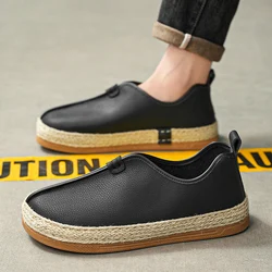 Summer Men's Leather Moccasins Fashion Black Slip-on Men Casual Shoes Comfortable Flat Man Loafers Leisure Hey Dude Shoes Men