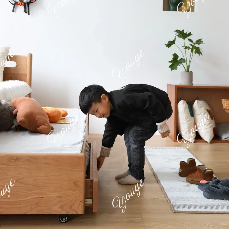 N49 Mother and child bed trailer solid wood Nordic up and down 1.2 meters pull-out drawer two-tier children's bed multi-function