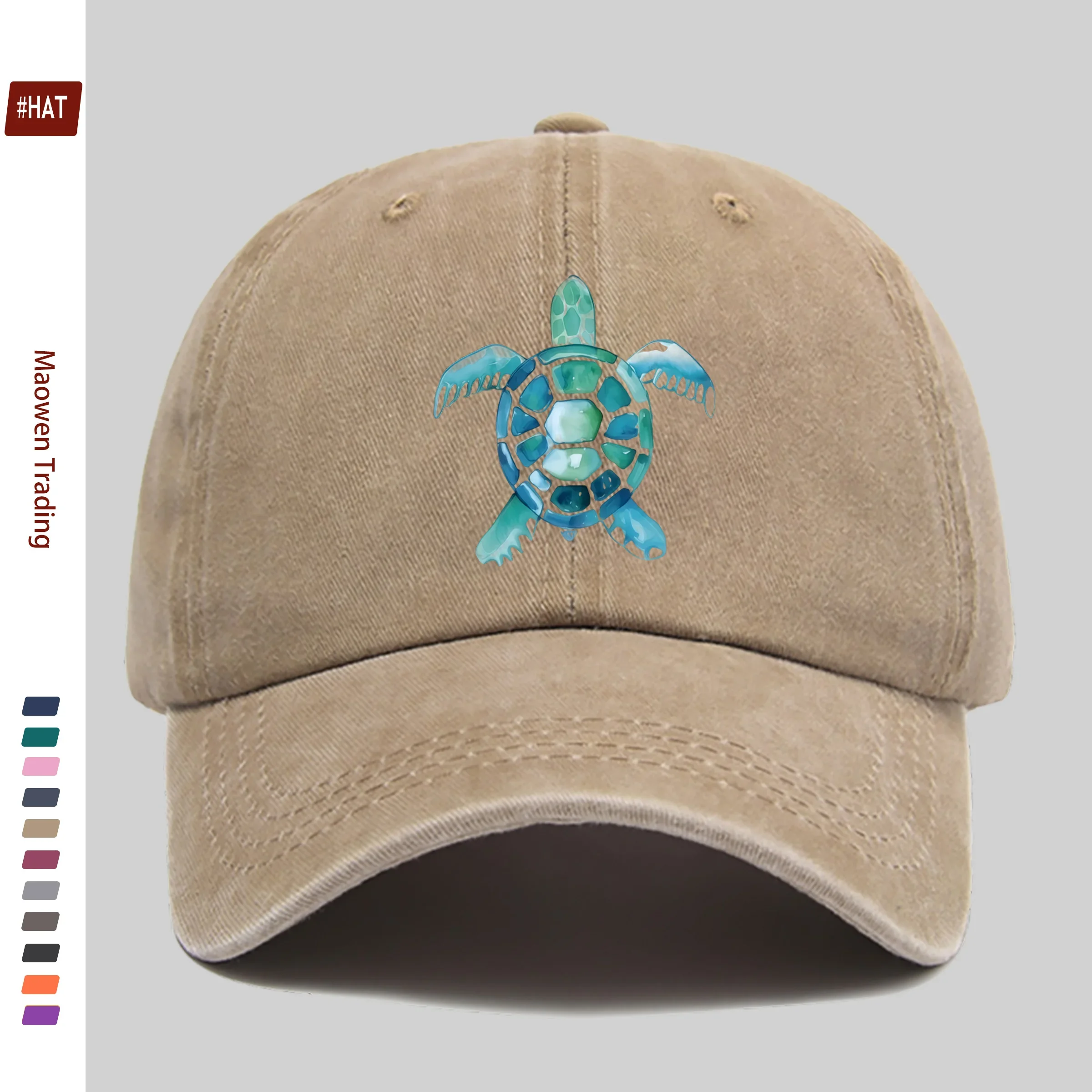 1pc Teal Green Sea Turtle Pattern Printed Baseball Cap, Sun Hat Suitable for Spring, Summer, and Autumn Travel, Comfortable and