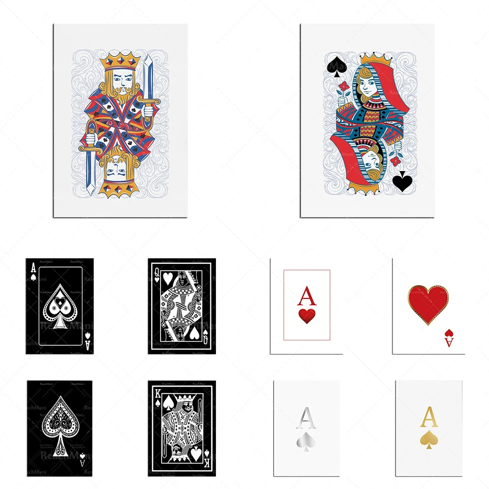 Impresión de Cartas de Póker As de Espadas, Rey de Corazones, Símbolo Dorado de Cartas de Póker, Póster Decorativo para Sala de Juegos, Regalo de Póker