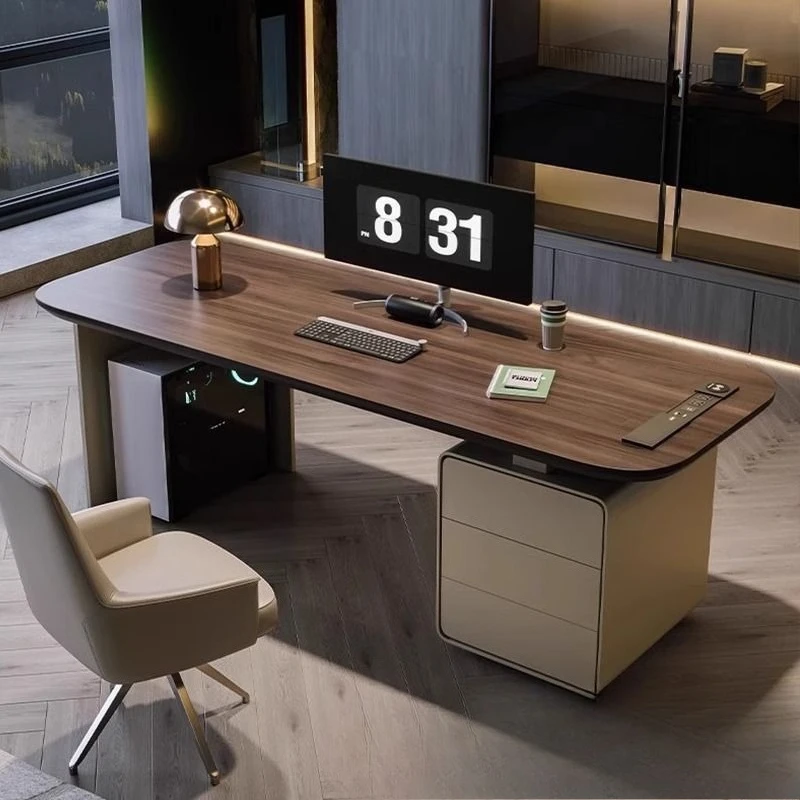 

Minimalist desk, light luxury modern black walnut desk
