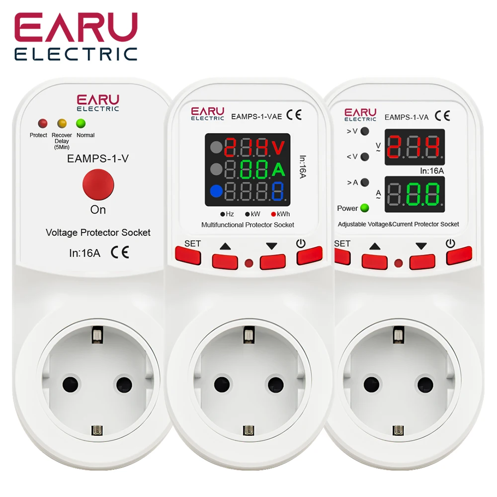Voltage Surge Current Limiter Protector EU Socket Plug 16A AC230V 50/60Hz Power Energy Monitor kWh Meter Refrigerato Protector