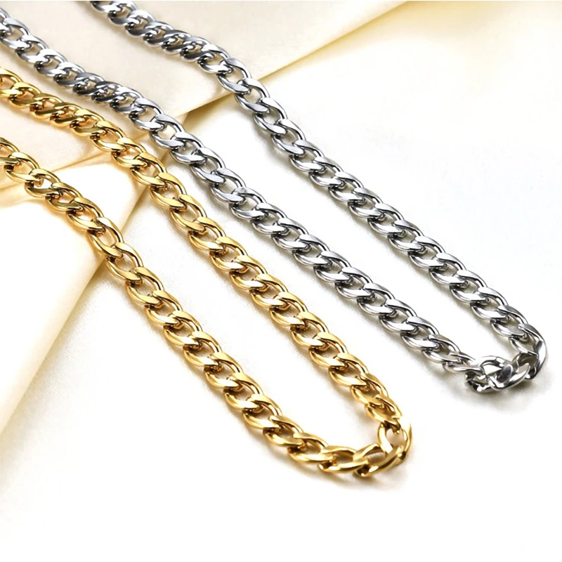 Fashion Women Men\'s Necklace Stainless Steel Curb Cuban Link NK Chain Silver Color Basic Punk Male Choker Colar Jewelry Gifts