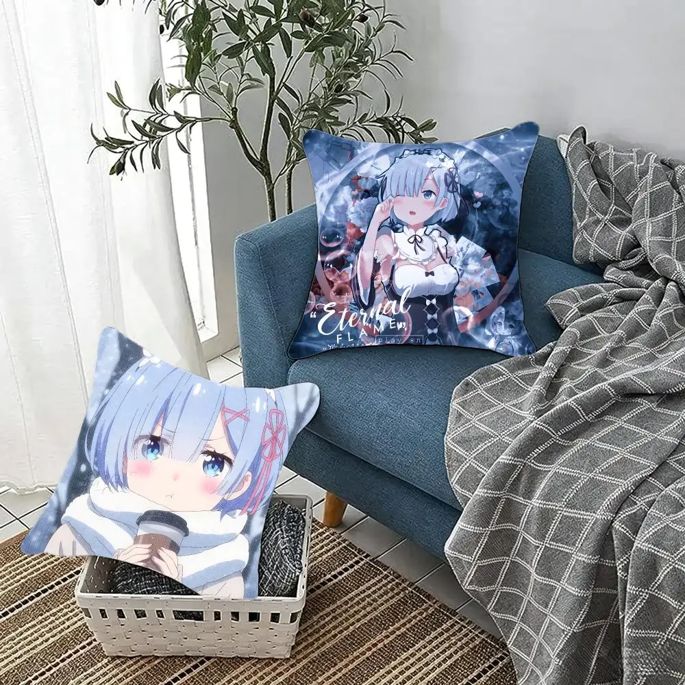 Fantasy Isekai Anime R-Re Zero Cushion Cover Fluffy velvet Nordic style plush Living room sofa decorative