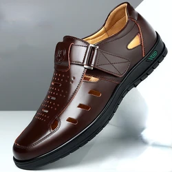 Sandales Confortables et Ajourées en Cuir pour Homme, Chaussures Décontractées, Classiques, à la Mode, Respirantes, Assorties avec Tout, Nouvelle Collection d'Été