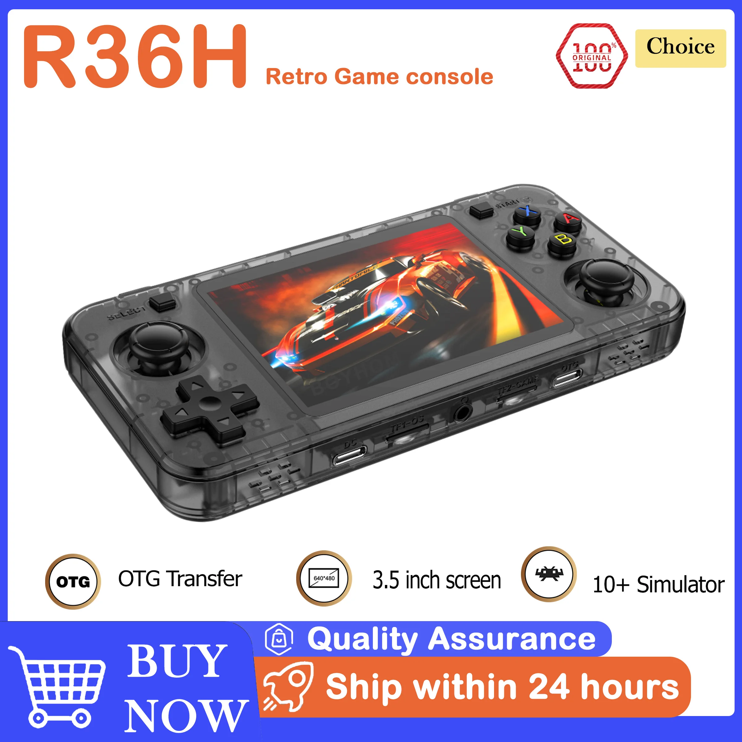 2025 Best Sale R36H Retro Handheld Game Console Horizontal Console with 2 Joysticks 3000mAh Battery 3.5 Inch IPS 64G 15000+ Game