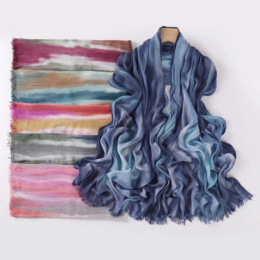 Gradient Tie-Dye Hijab Soft Breathable Women Headscarf Cotton Viscose Modal Blend Tie-Dye Pattern Gradient Headscarf For Women