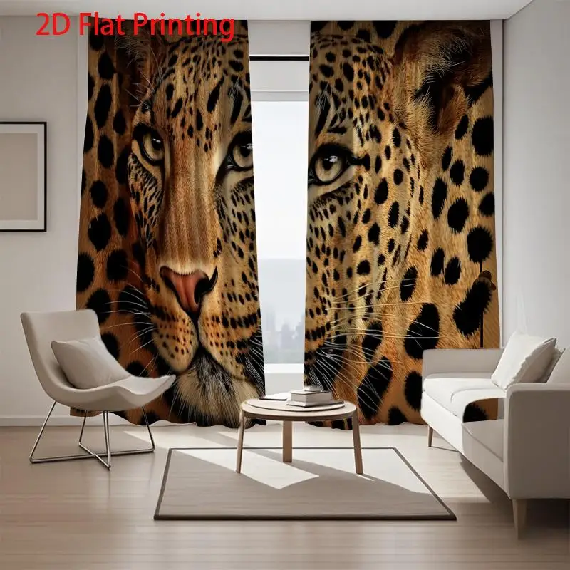 Realistic Leopard Face Curtain, Big Cat Animal Print Window Drape, Safari Jungle Living Room Decor, Wild Nature Blackout Panel