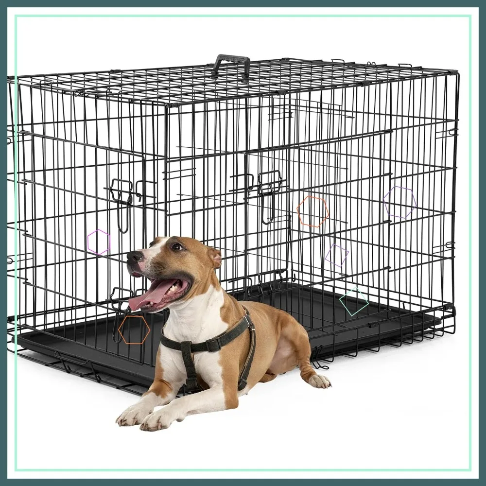 

Складная металлическая клетка для собак 36 дюймов с двойной дверью, съемным поддоном и разделительной перегородкой для средних собак, черная переноска для животных