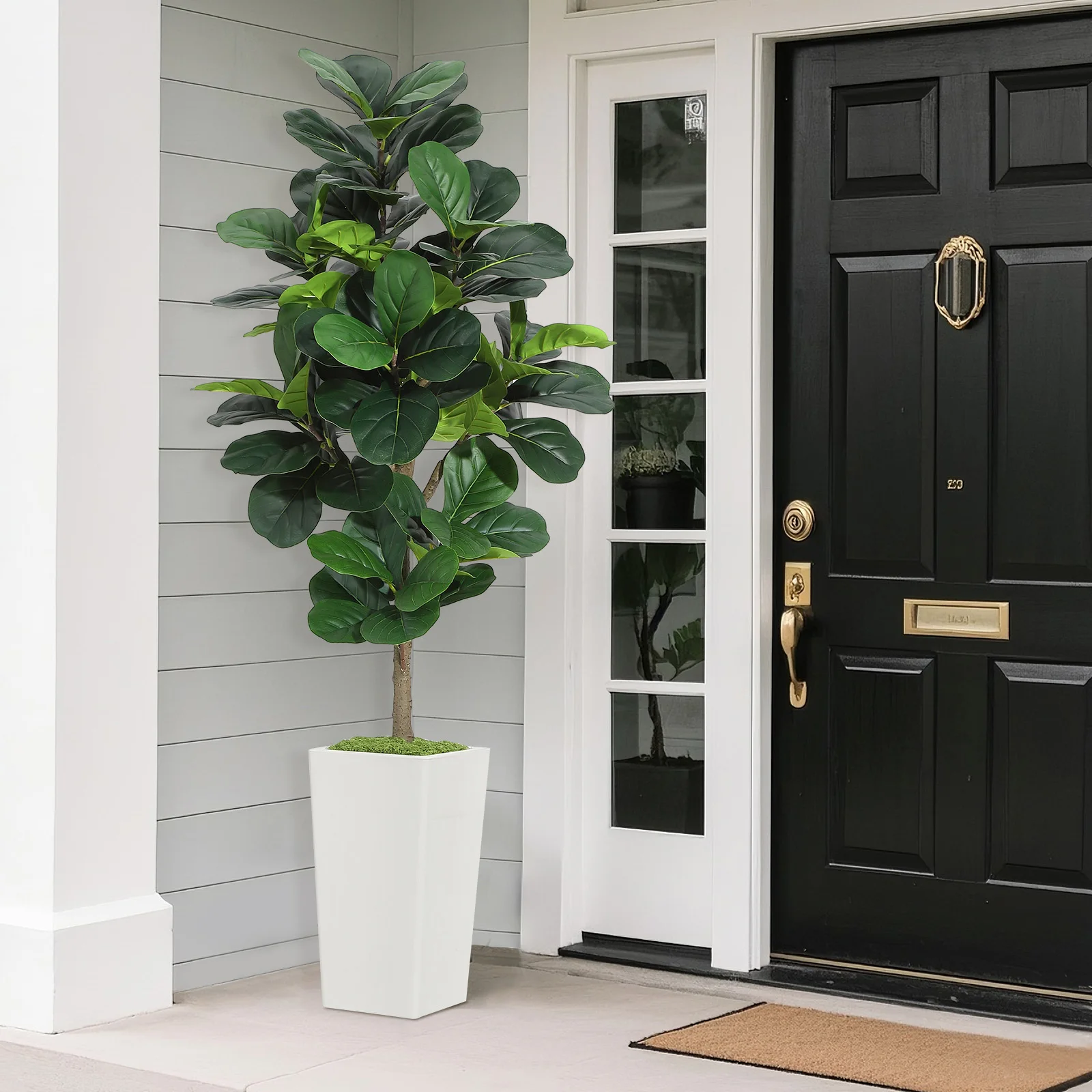 

Искусственное дерево фикус лирата (Fiddle Leaf Fig) в белом горшке, простое в уходе, реалистичное, для декора дома, гостиной, спальни, офиса