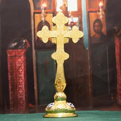 HTISOK Orthodox Cross Mourning Jesus Large Gold Plated Church Jesus Crucifix Bishop Pastor Prayer Religious Gift Orthodox Cross