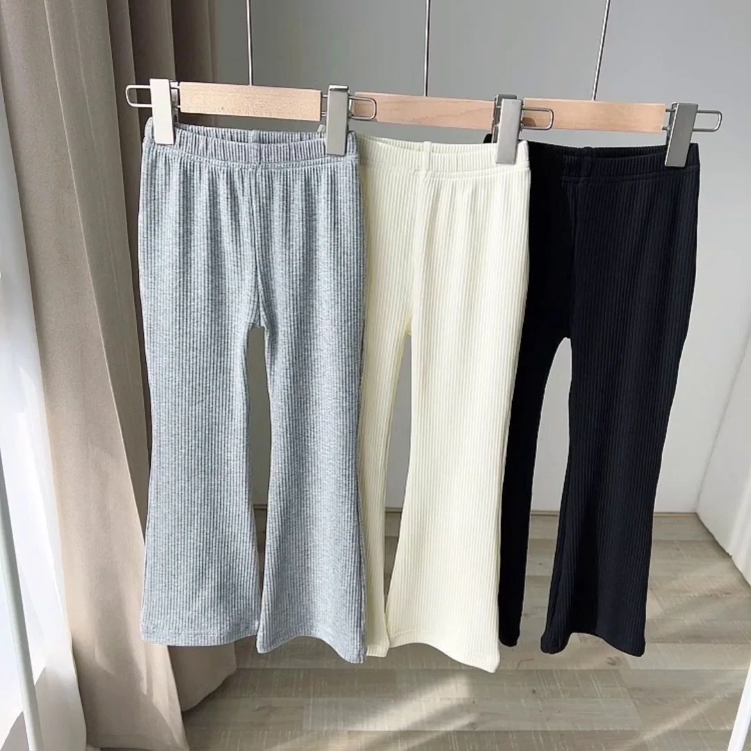 Girls Summer Casual Pants Babys Korean Version Solid Color Elastic Groove Bottom Flared Pants