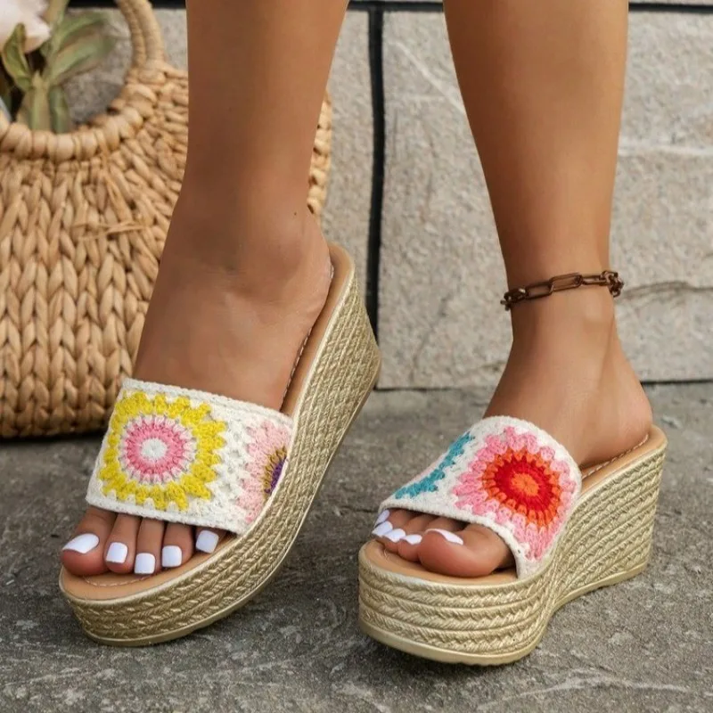 

2025 NEW Platform Sandals for Women 2025 Summer Thick Bottom Wedge Heel Slippers Woman Comfortable Outdoor Beach