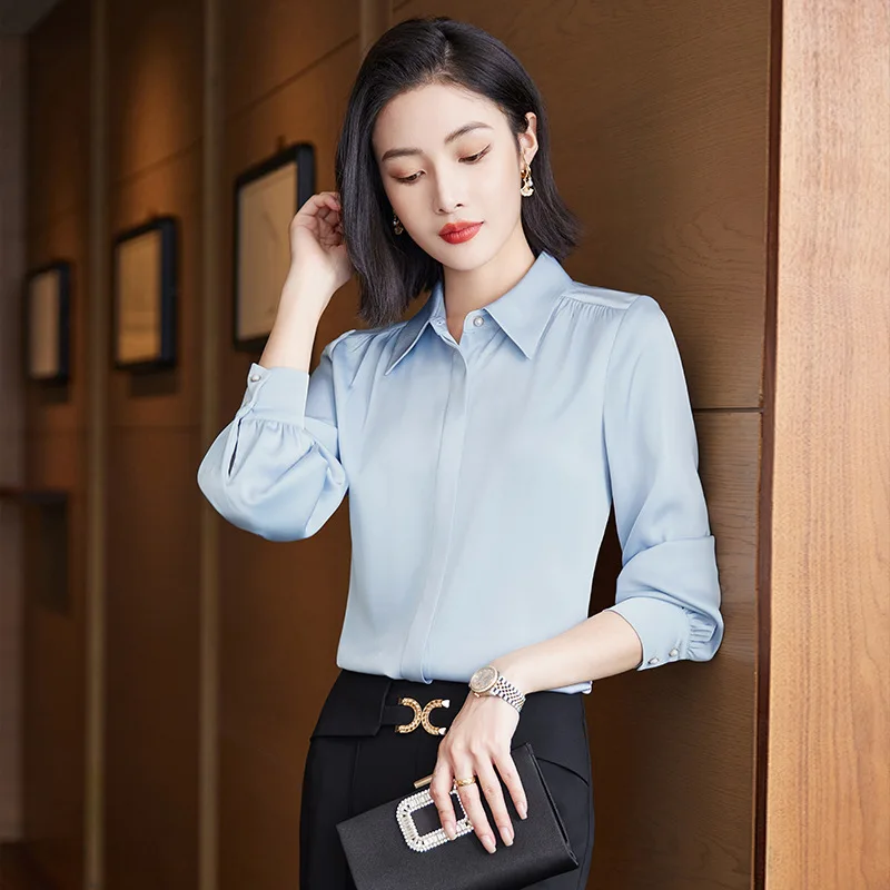 High Quality Fabric Women Business Long Sleeve Blouses Shirts Spring Autumn Long Sleeve Career Professional Tops Clothes