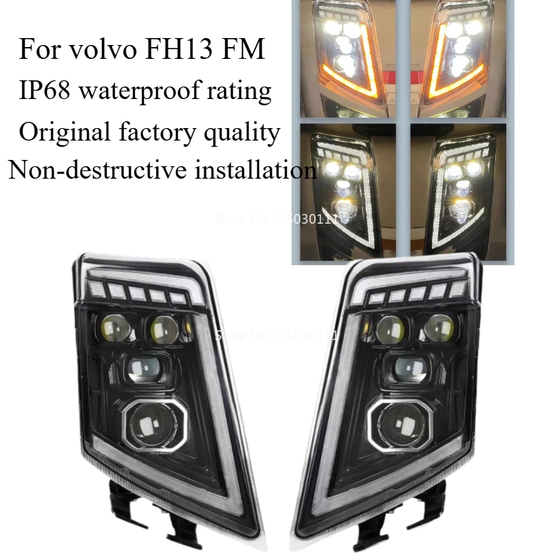 1Pcs 24v Full LED Headlight Fit For volvo FH13 FM Heavy lorries with DRL 4 LED Lens Latest upgraded version