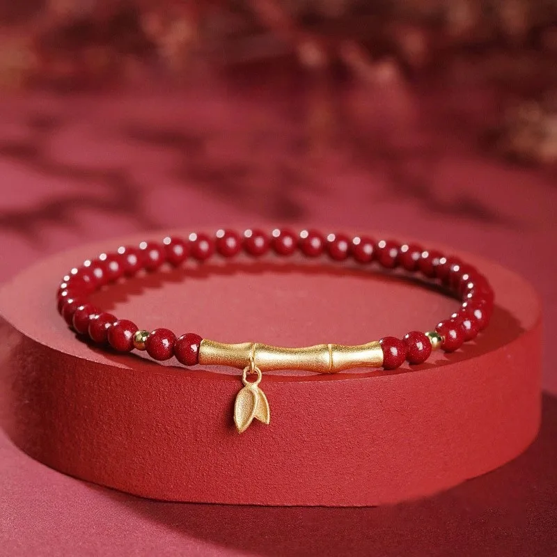 

Новый браслет из натуральной киновари, бамбуковые аксессуары, браслет унисекс