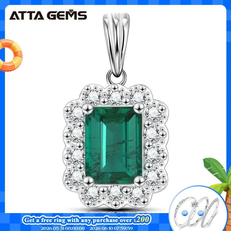 

ATTAGEMS Vintage 100% 925 Sterling Silver Emerald Gemstone Diamonds Pendant Necklace Cocktail Party Fine Jewelry Gift Wholesale