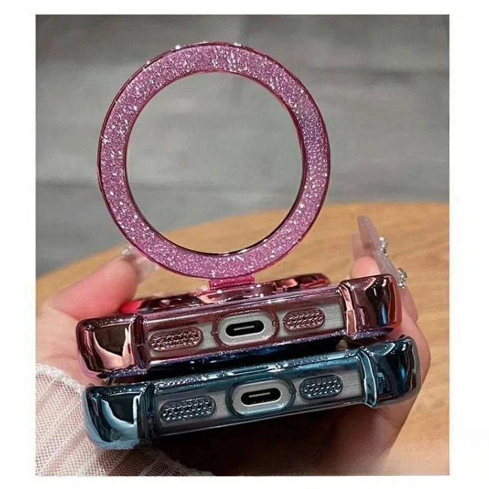 حافظة لهاتف سامسونج A17 A16 A36 A56 A15 A25 A35 A55 A14 A34 A54 مرآة مع سلسلة كريستال ممتصة للصدمات Ahell