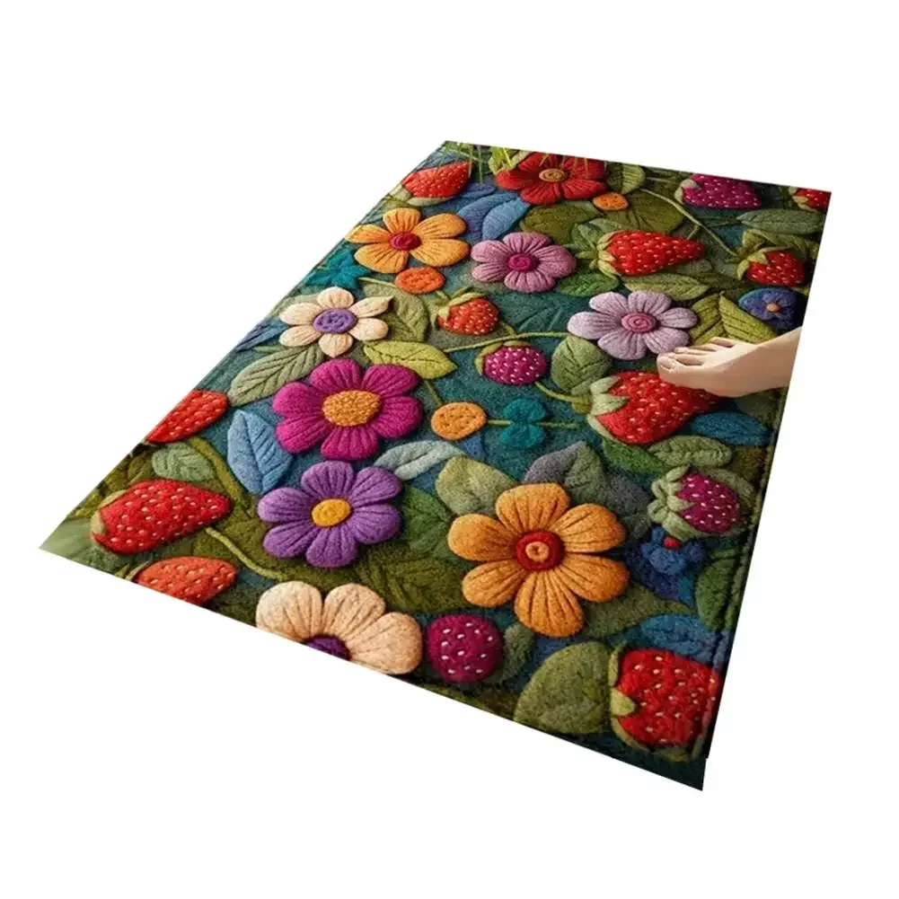 50*80cm Anti Slip Bath Mat Imitation Cashmere Light Red Rose Pattern  Absorbent Bathroom Floor Mat Washable Reusable Door Mat