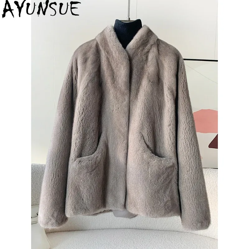 AYUNSUE Purple Label Velvet Whole Mink Fur Coat Woman Winter Jacket Mid-length Tops for Woman Elegant Woman Clothes Шуба Женская