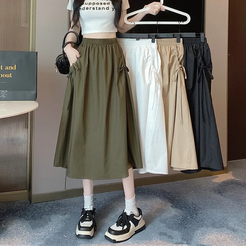 

High-waisted A-line work skirt; midi length Korean style fashion half skirt; Y2K retro 2025 spring collection