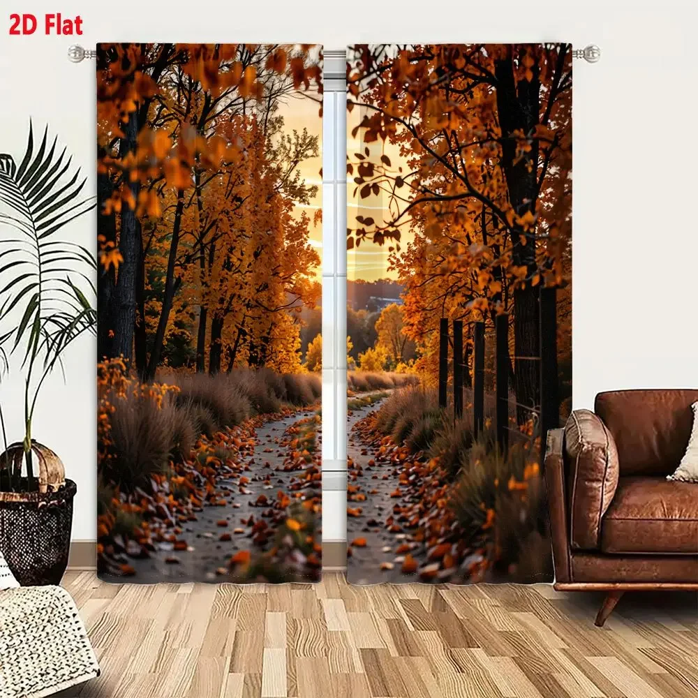 Vibrant Autumn Forest Scene Curtain Window Drapes Realistic Fall Foliage Home Decor Curtain