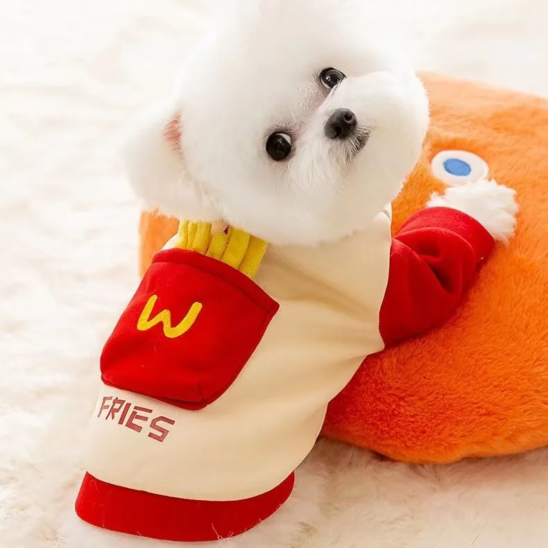 

Autumn and Winter Dog Clothes Red Pocket French Fries Traction Sweater Teddy Bears Autumn Warm Clothing Puppy Pullover XS-XL Pet