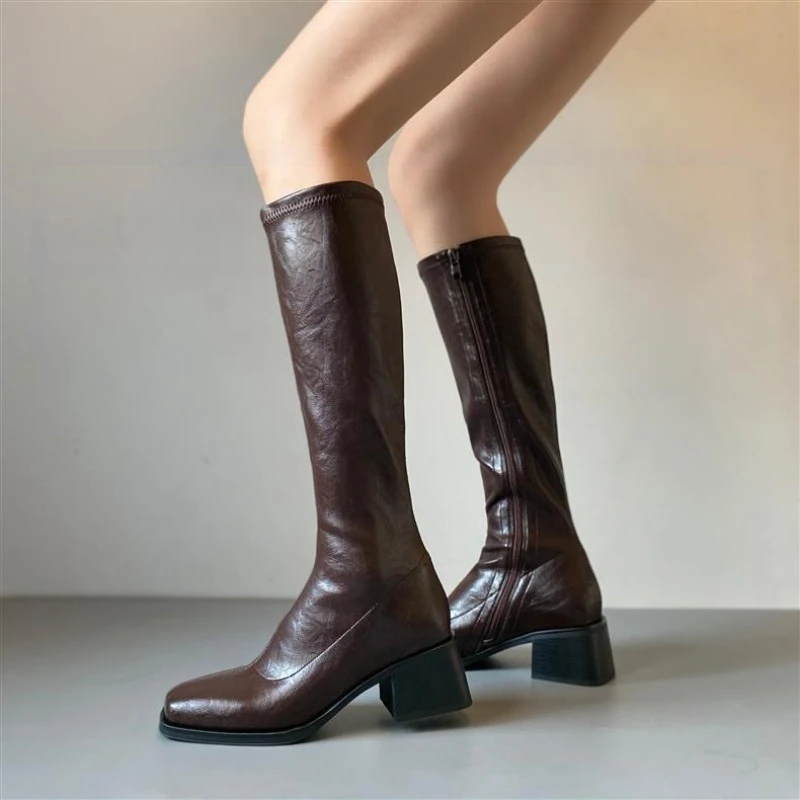 Fashion Women's Shoes Exquisite Soft Leather Knight Boots for Woman Retro Britain Knee High Boots Designer Shoes Botas Feminina 5