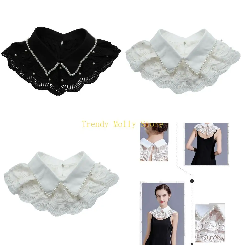 n5kb-宝石で飾られた襟と繊細なレースのハーフシャツ装飾花ショール衣装