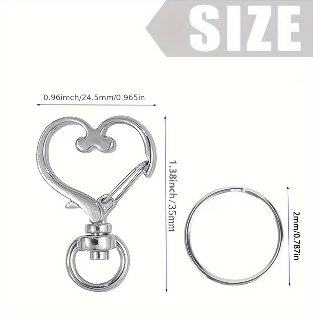 20pcs Metal Keychains 10pcs Heart Shaped Swivel Snap Hooks with 10pcs Key Ring Suitable for Keychain Lanyards, Charms, Jewelry