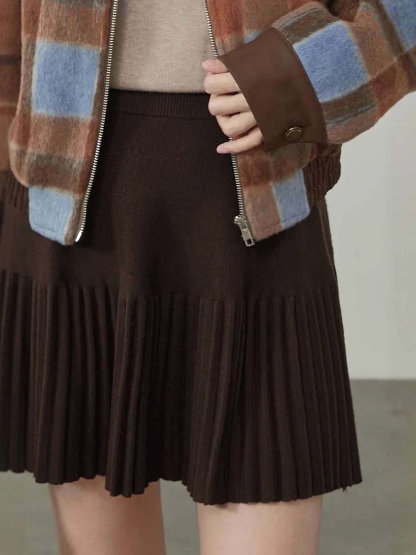 k Aline gebreide geplooide ort-rok Casual Sle mid-taille A-lijn rok voor dames losse pasvorm elastische taille