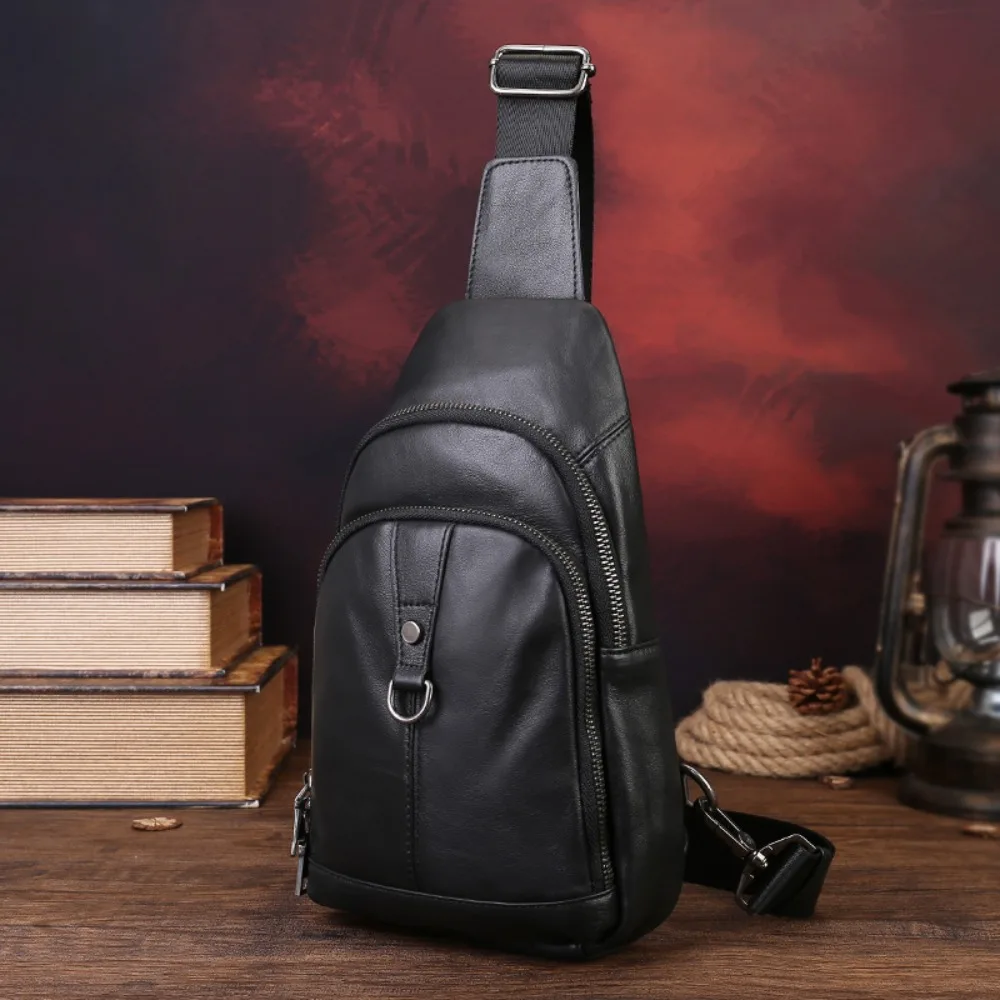 Real leather high-end men's crossbody messenger bag with multiple pockets, lightweight and large-capacity travel shoulder bag