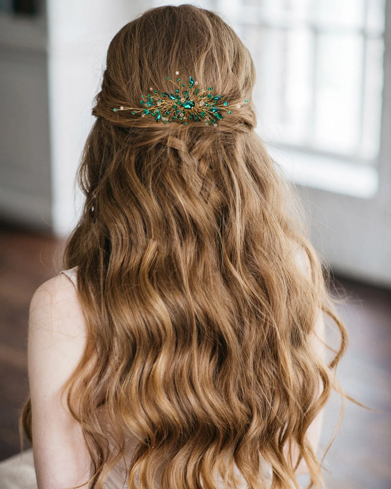 

7 Pieces Comb Accessories Set Rhinestone Decorative Combs Hair Jewelry For Wedding Clips Women Bridal Wedding Green Hair Jewelry