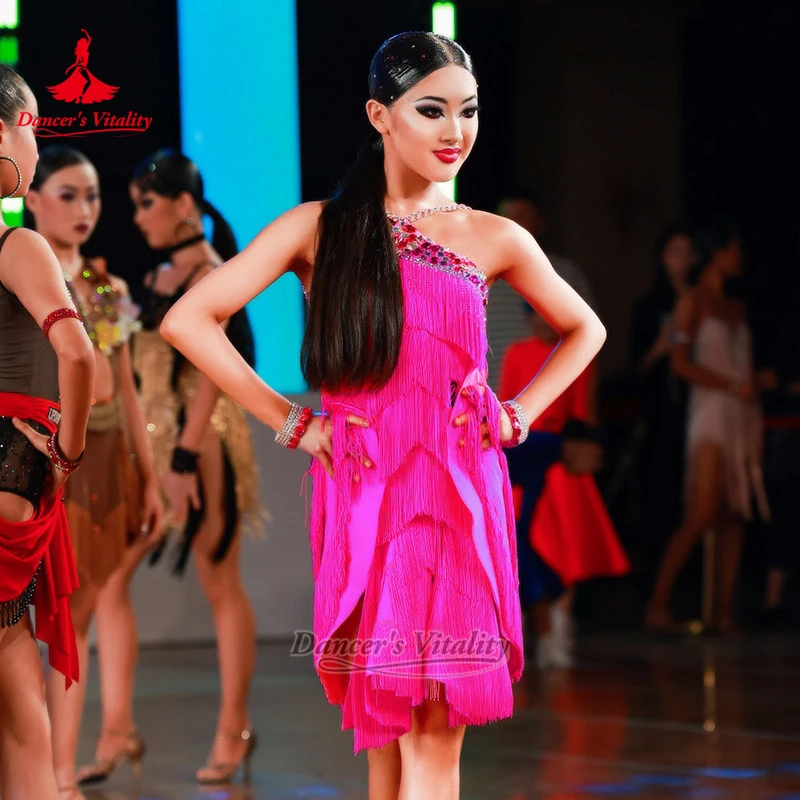 Adult Sexy High Split Latin Dance Sling Tassels Dresses Teenagers Samba Contest Clothing Size Can Be Customize Dancer's Vitality