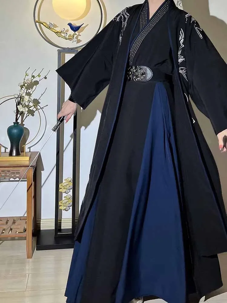 

Платье Hanfu для мужчин и женщин, традиционная китайская вышивка, Женский карнавальный костюм для косплея, белая и черная искусственная кожа