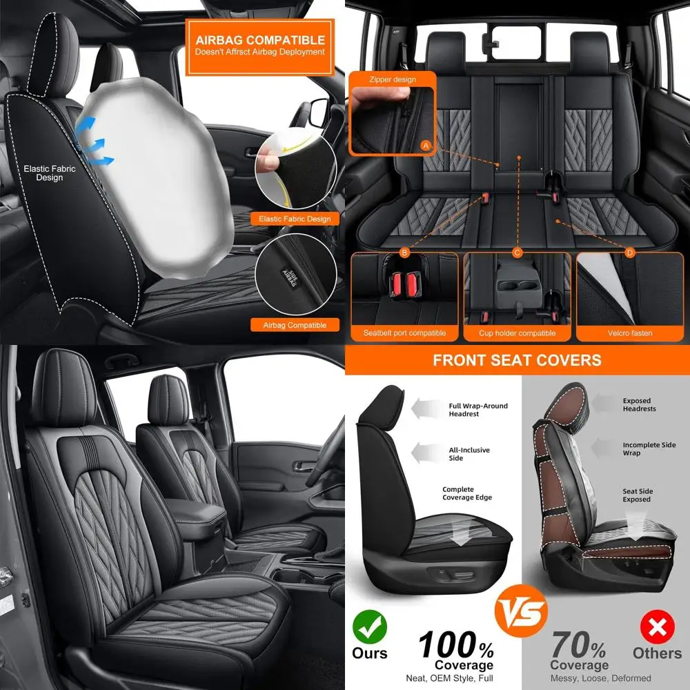 

Seat Covers Fit for Nissan Frontier 2009-2025 2026 Crew Cab Extended Cab Faux Leather Full Set Truck Pickup Car Seat Covers (Bla